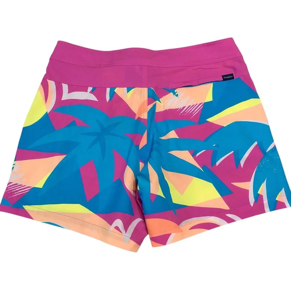 Chubbies Swim Trunks Mens 33 Blue Pink Neon Geo Print 6” Unlined Pockets Retro